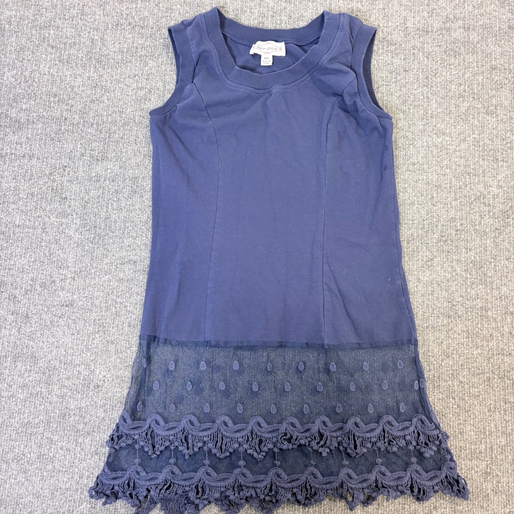 Kathleen Kirkwood Navy Blue embroidered Hem Top Sleeveless XXS Cottagecore